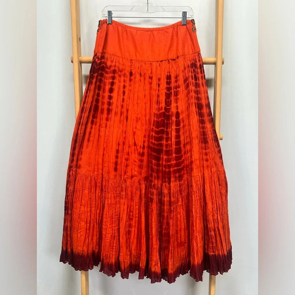 SOFT SURROUNDINGS Orange tie dye embellished waist maxi skirt size S. - Picture 7 of 11